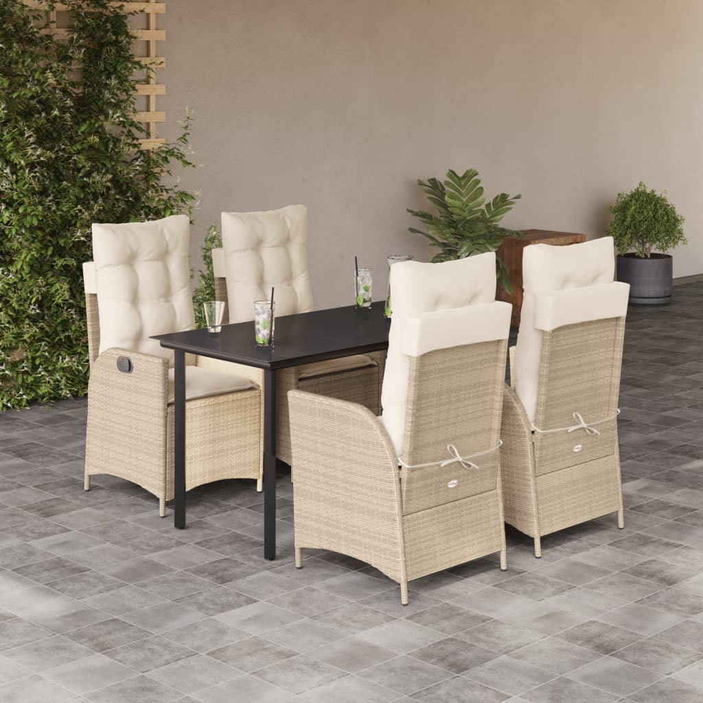 5-tlg. Garten-Essgruppe mit Kissen Beige Poly Rattan